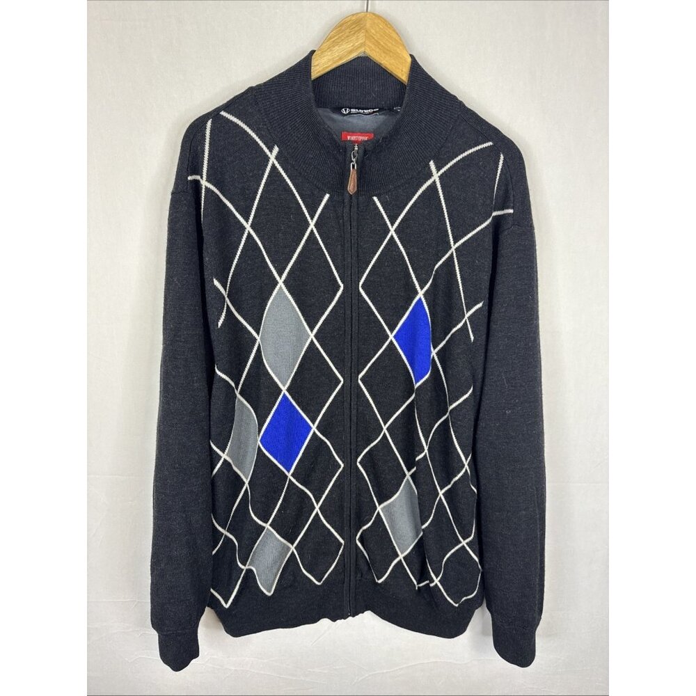 Sunice Windstopper‎ Wool Zip Cardigan Mens XXL Argyle Golf Sweater Jacket